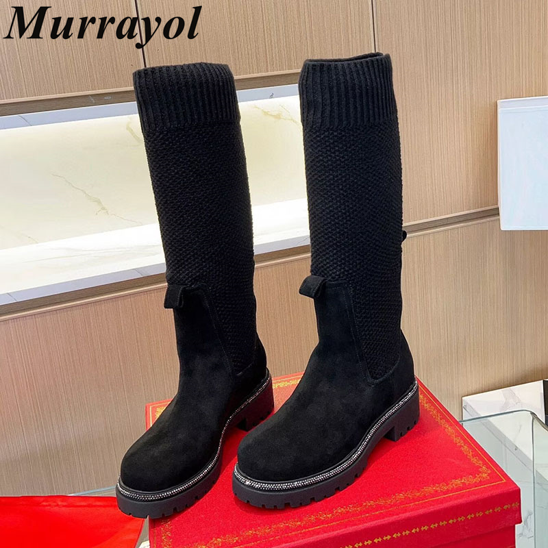 Knee High Sock Women - Bottes hautes en daim pour femme,